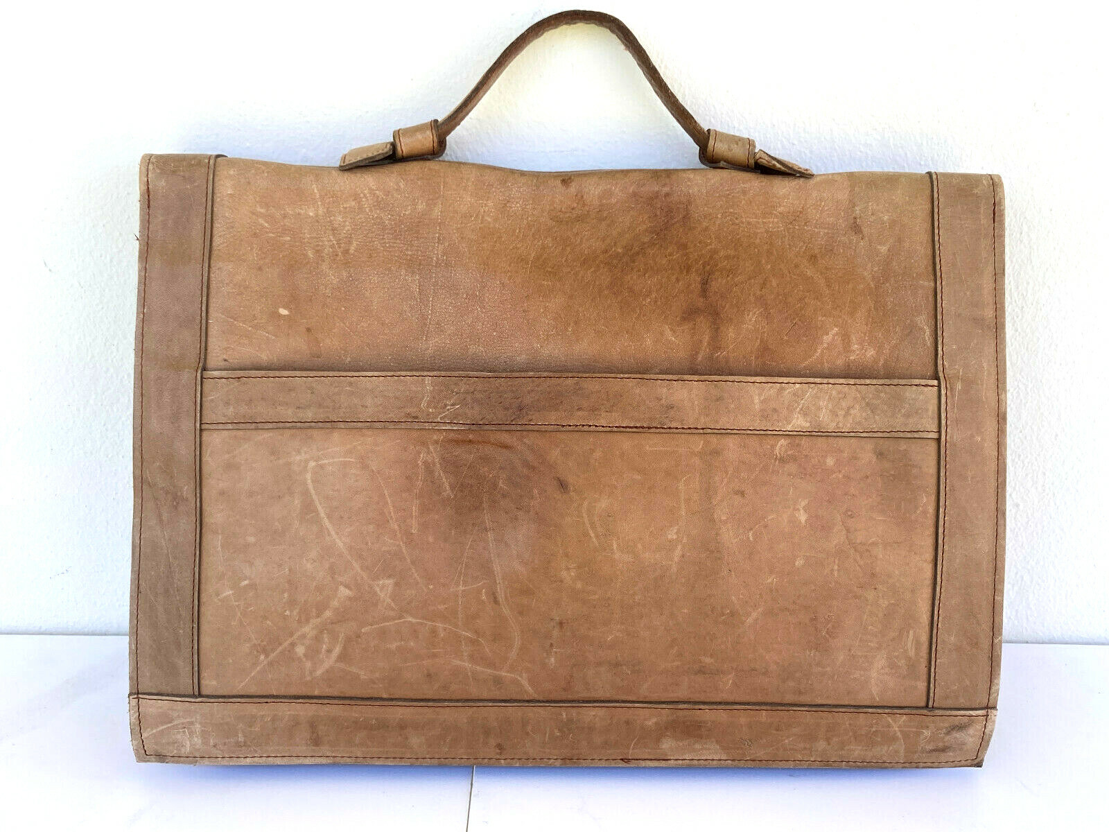 Document Case Briefcase Brown Leather Handle Bag … - image 4