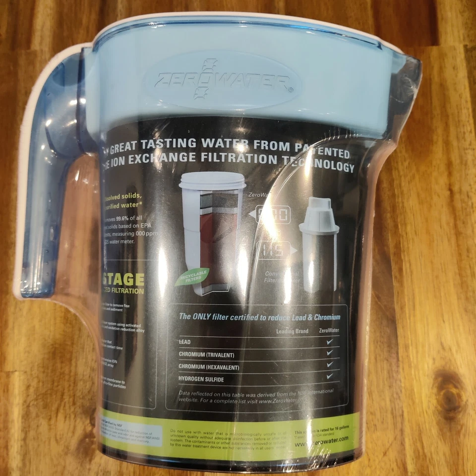 ZEROWATER ZP-006, 6 Cup Water Filter Pitcher w/ Meter White/Blue NEW - Image 2 of 3