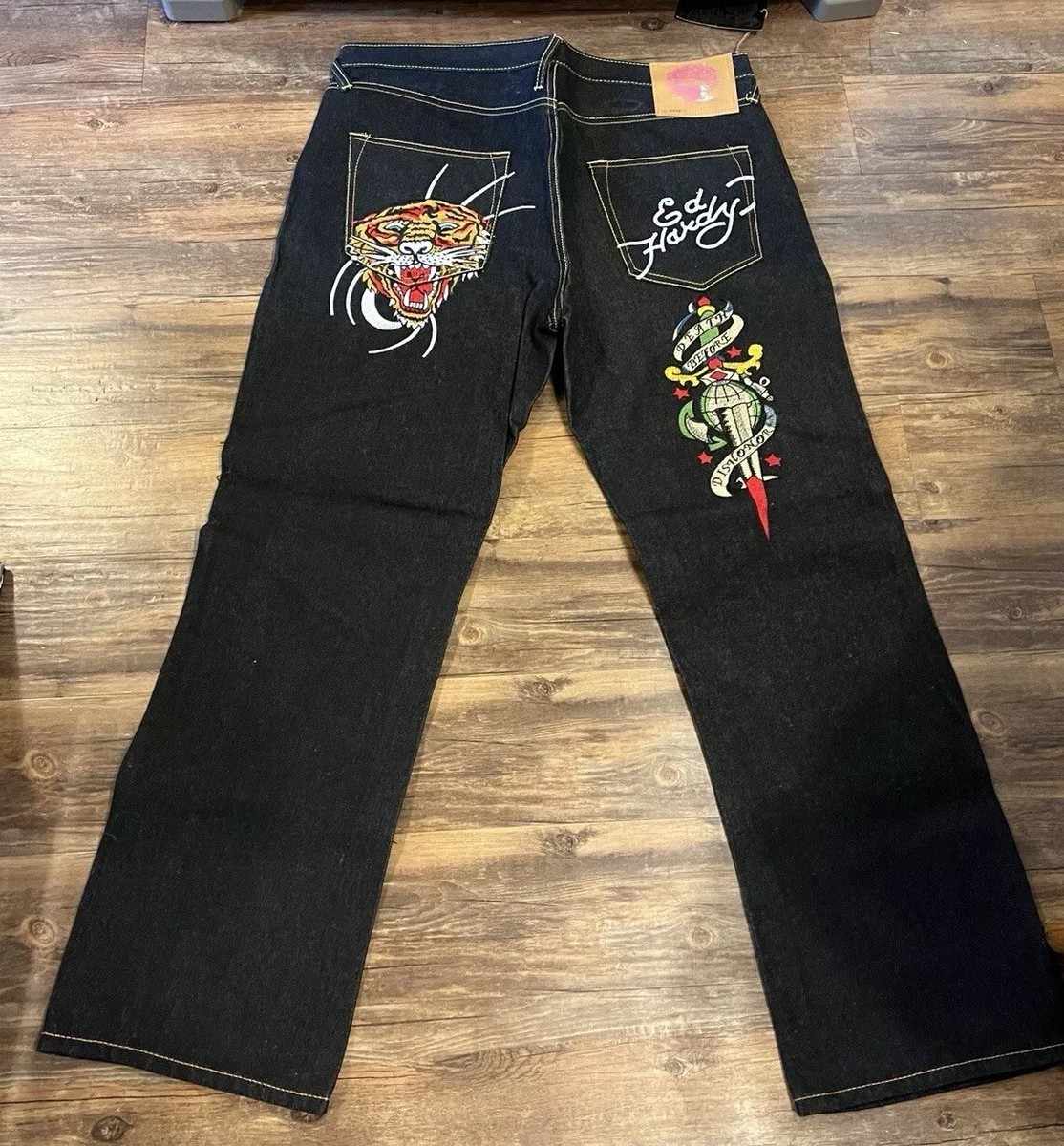 NWT Ed Hardy Jeans Men 40x35 Black Christian Audigier Baggy