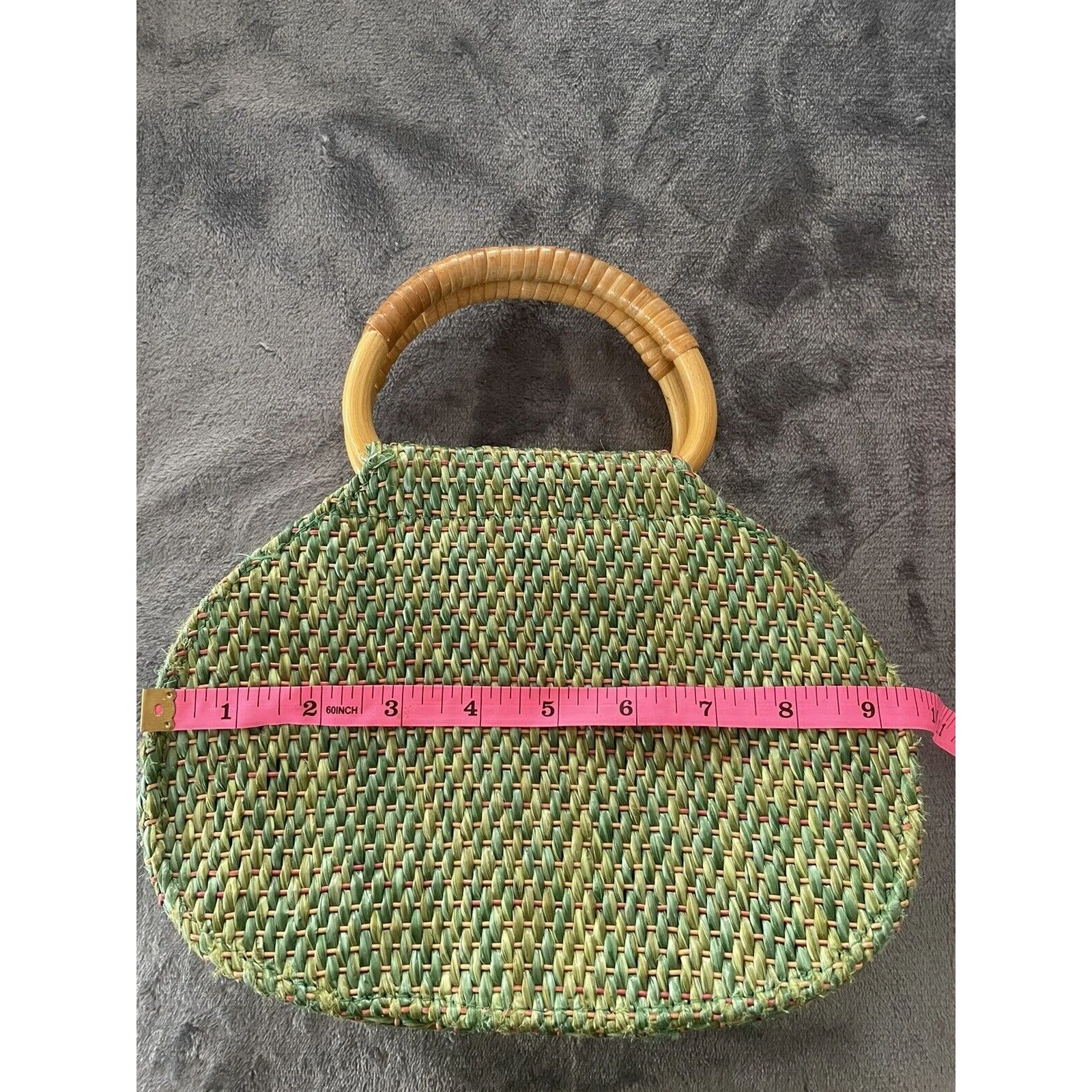 Borsa Fossil Forever verde paglia ananas manico legno pochette boho hawaiana