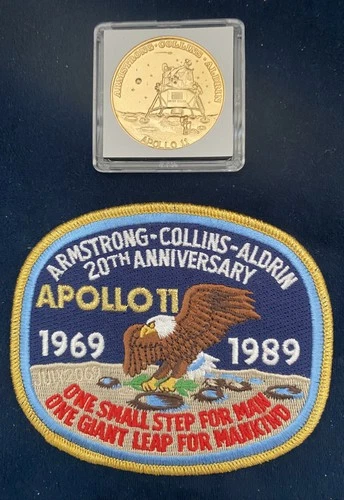 Apollo 11 NASA Patch 1969/1989 20th Anniv. Plus 1969 Apollo 11 Token Coin “New”