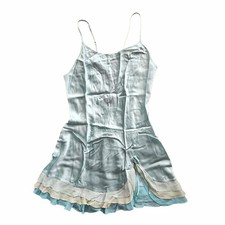 Y2K VICTORIA'S SECRET Silk Mini Dress Chiffon Ruffle Chemise Slip Mint Green S