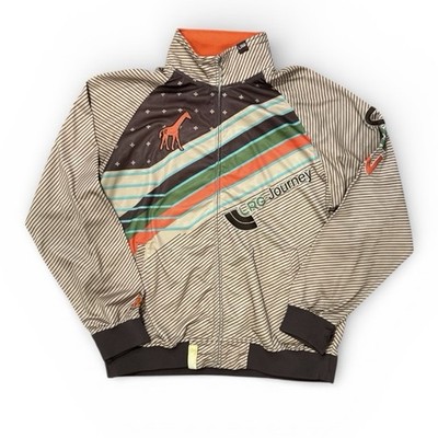 LRG Journey Track Jacket Mens L/XL Brown Striped Full Zip Graphic Streetwear
