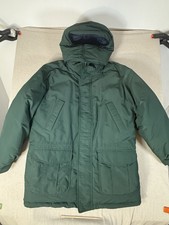 LANDS END MENS L GOOSE DOWN GREEN NYLON HOODED HEAVYWEIGHT COAT Jacket Parka