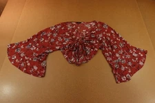 Lucky Brand Womens Size XS/S Red Floral Tie Front Wide Sleeve Cropped Top New