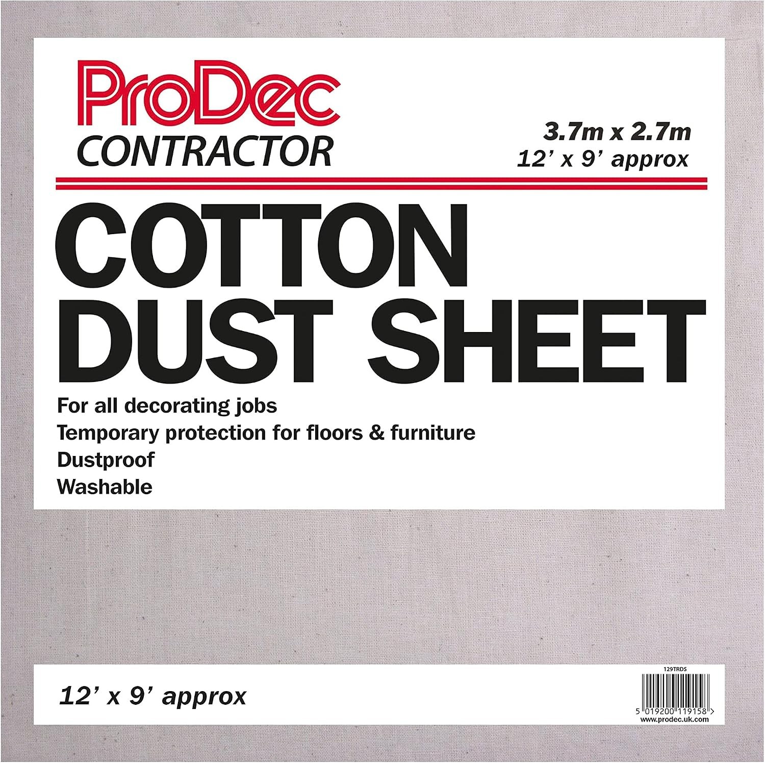 Prodec 12 X 9 Cotton Contract Dust Sheet - Image 5