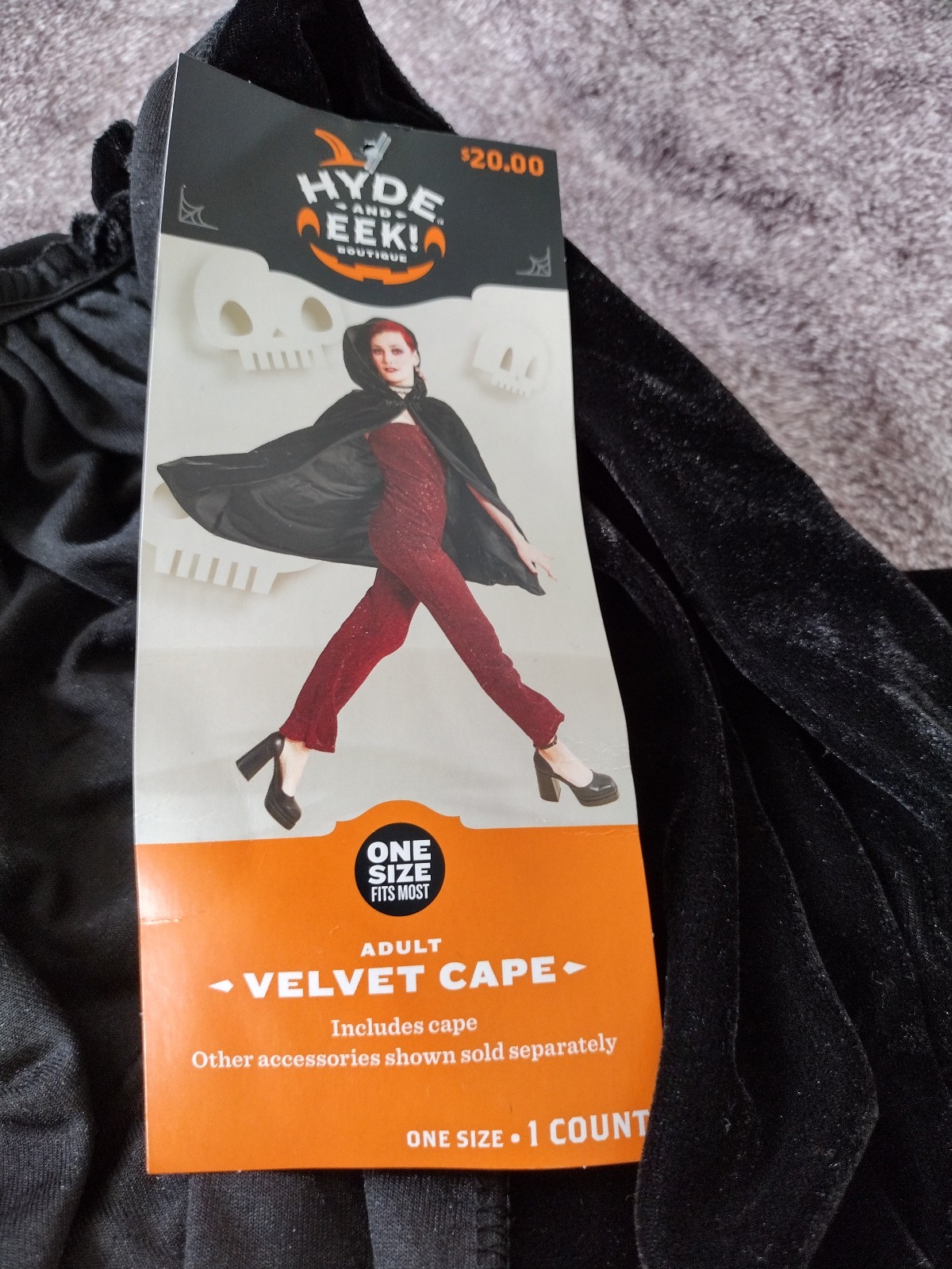 Hyde & EEK Halloween Adult Velvet Black Cloak Cape Costume Accessory  One sz New