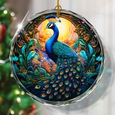 Peacock Stained Glass Ornament - Christmas Tree Decoration, Peacock Ornaments...