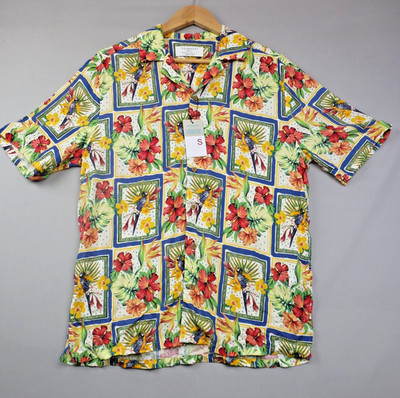 Primark Hemd Herren Small Tropical Hawaii Papagei Blumen Viskose Urlaub Sommer