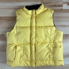 GAP Down Puffer Vest Women Large Yellow Full Zip Outdoor Quilted Sleeveless Vtg