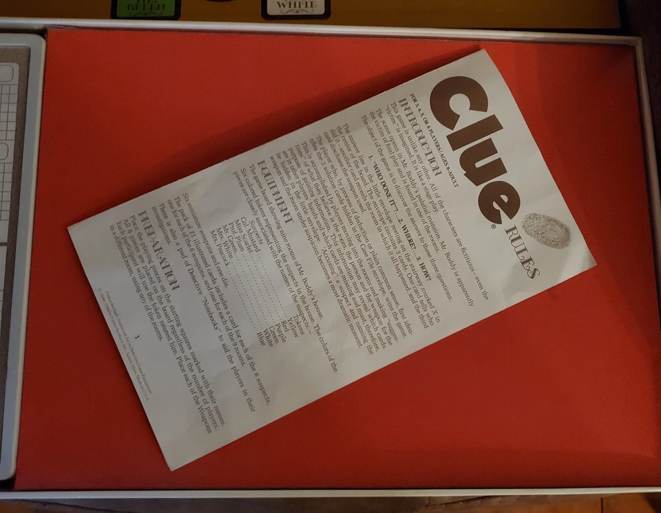 Juego de mesa vintage de pistas 1972 Parker Brothers clásico juego de detectives completo años 70 Foto 3 de 4