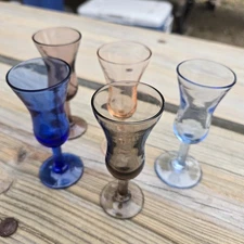 Vintage Mixed Color Cordial Glasses Set of 5 Liqueur Dessert Stems 4”