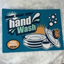Hand Wash Full Service Silicone Dish Drying Mat Teal Retro Kitchen Decor 17x12