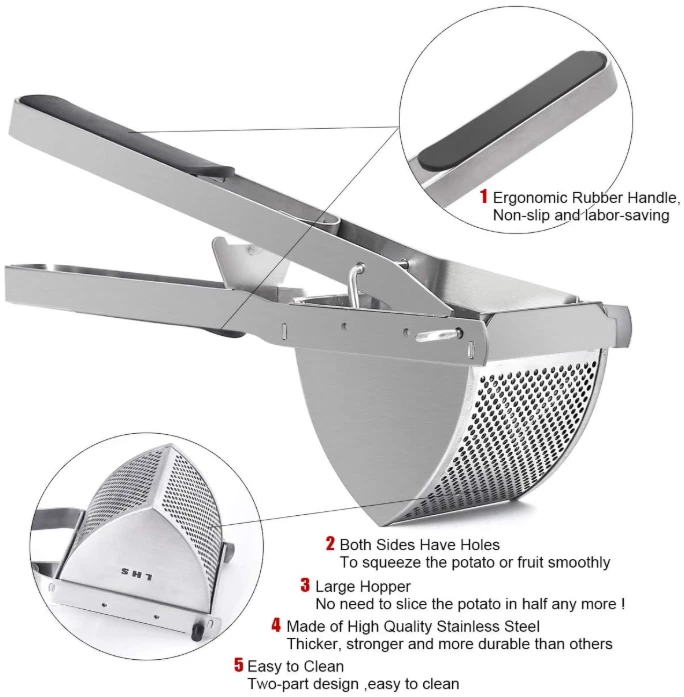 Prensa de patatas acero inox, alta capacidad, mango ergonómico y apta lavajill Foto 3 de 4