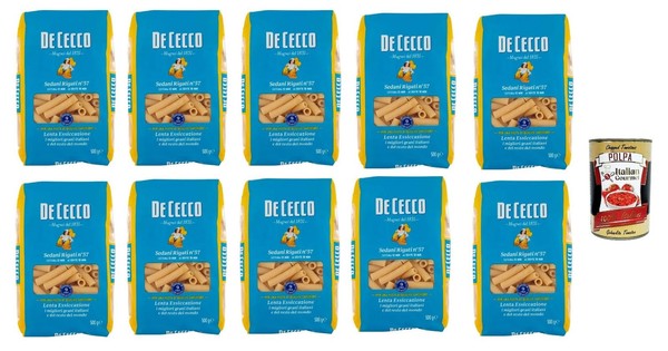 De Cecco Sedani Rigati N.57, 100% Italienisch Pasta Nudeln 10X 500G+Polpa 400G-image