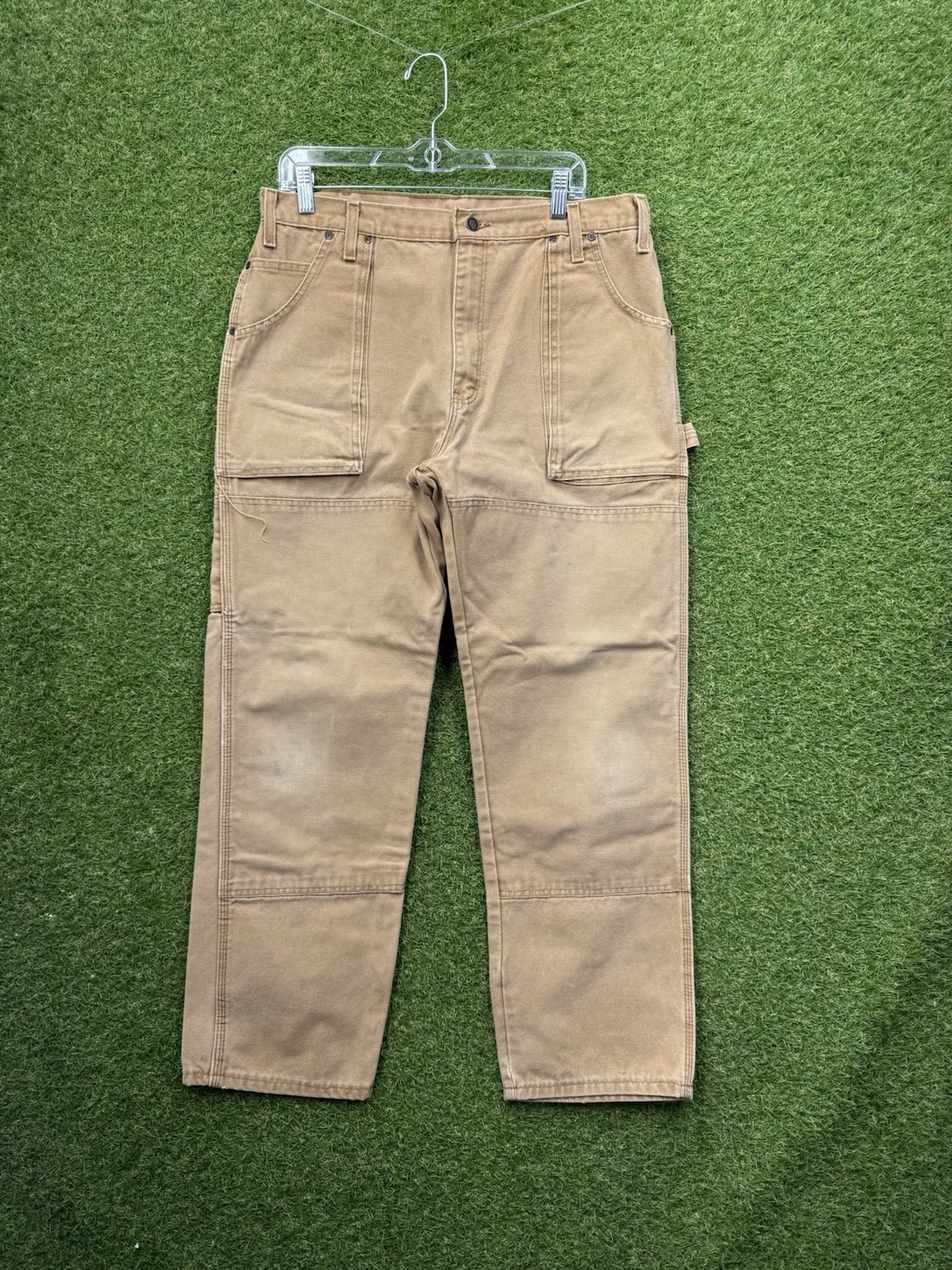 Dickies Double Knee Pants Mens 36x30 Carpenter Duck Canvas Brown Workwear 90s