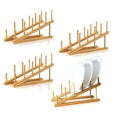 4 PCS Wooden Dish Drying Rack Bamboo Plate Dish Rack Stand Kitchen Cabinet Or...