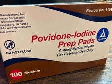 Dynarex Povidone Iodine Prep Pads Antiseptic Germicide with Medium Size 100 ct