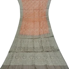 Namaste Vintage Peach Sarees 100% Pure Silk Woven Indian Sari 5YD Craft Fabric