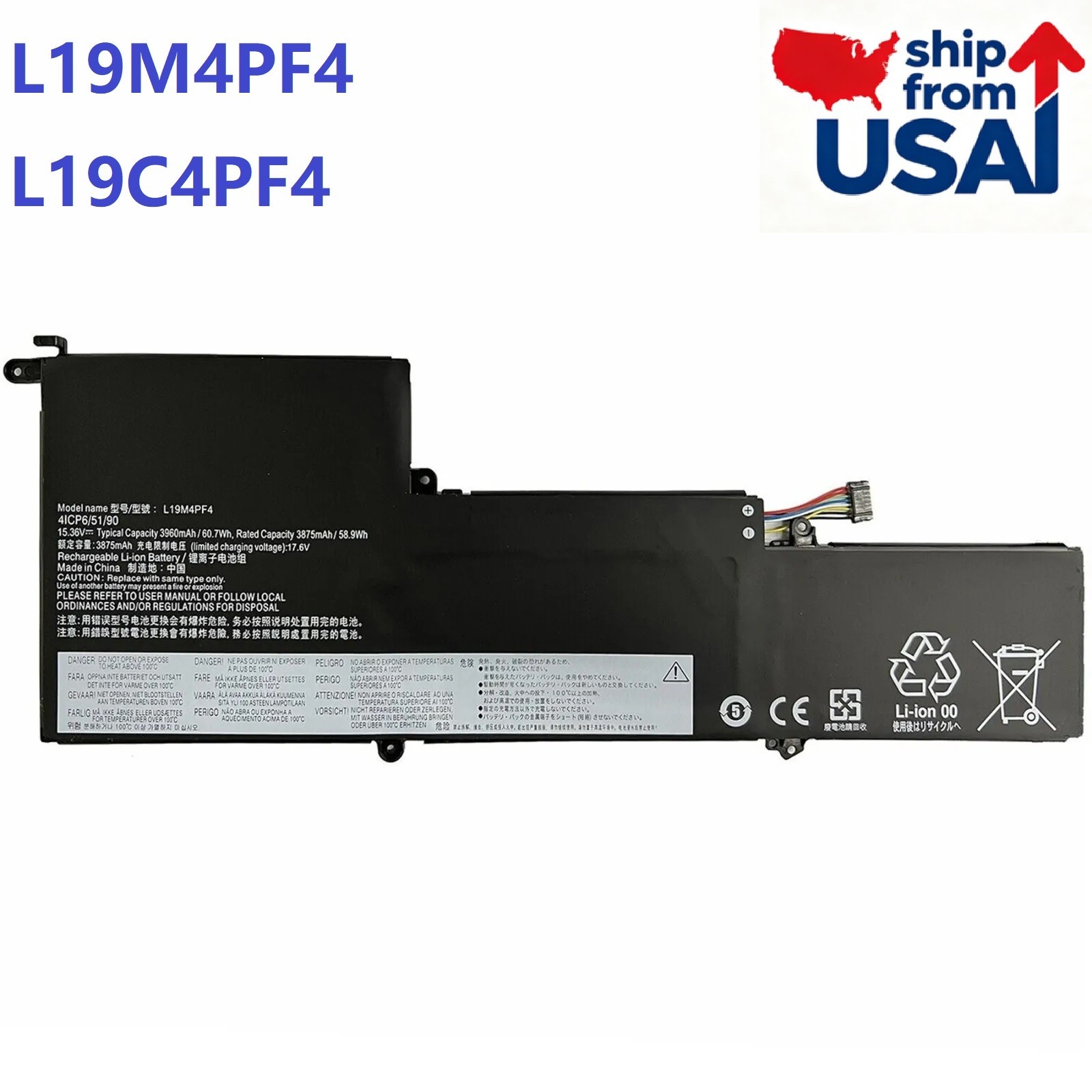 L19D4PF4 L19M4PF4 L19C4PF4 Battery for Lenovo Ideapad Yoga Slim 7-14IIL05 60.7Wh