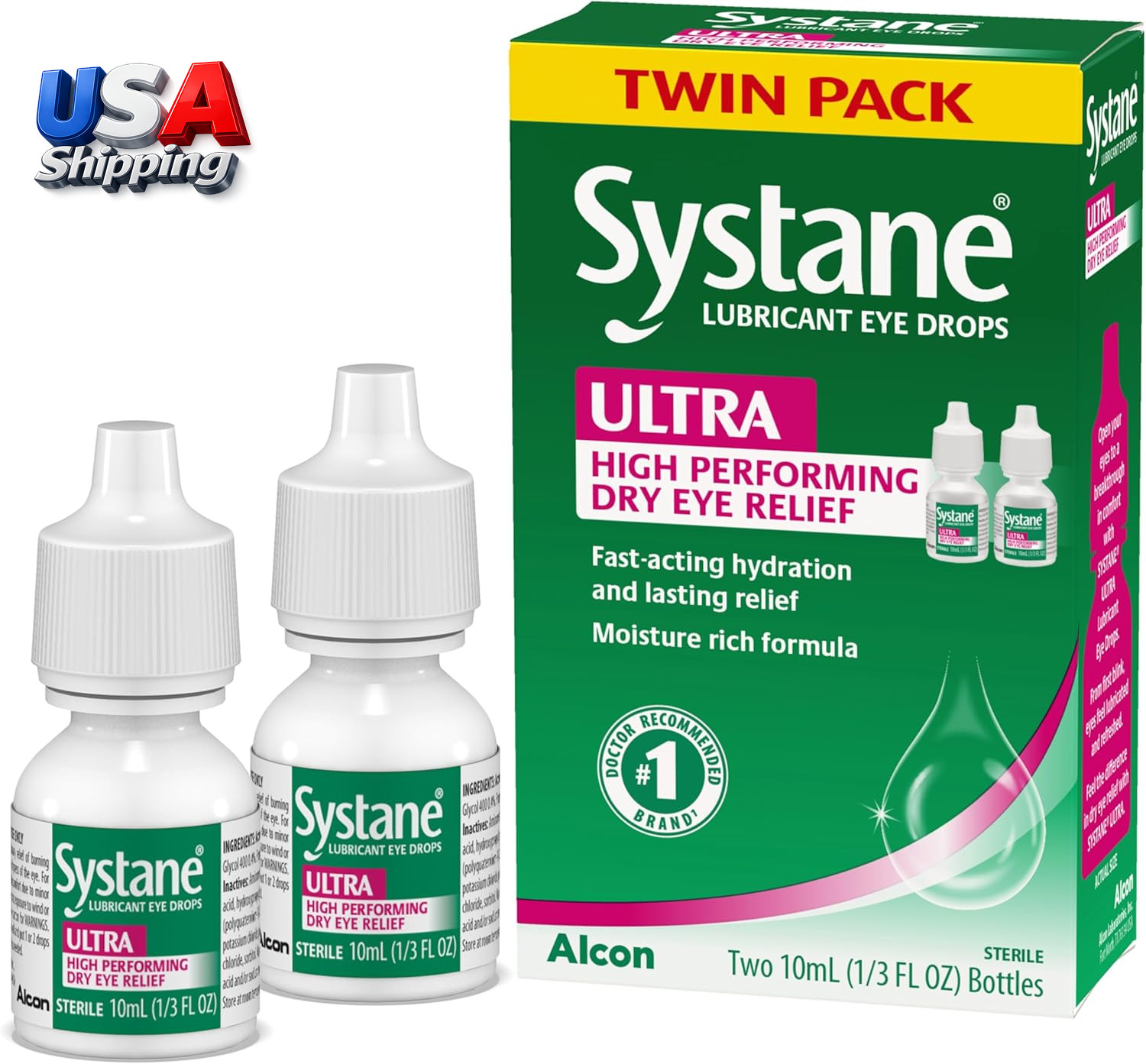 Ultra Lubricant Eye Drops, Artificial Tears for Dry Eye, Twi