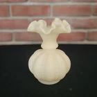 VTG Fenton Custard Satin Beaded Melon Vase