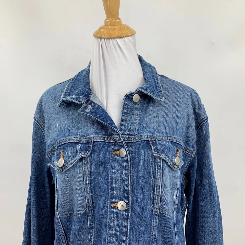 Chaqueta Joes Jeans Mujer L Grande Denim Envejecido Cuello Botón Delantero Relajado Foto 3 de 4