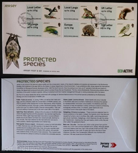 Jersey Stamps Post & Go "Protected Species" First Day Cover 2015