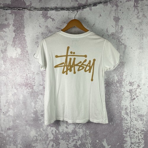 Vintage STUSSY T-Shirt Women’s Luxury Y2K Big Logo Drill USA White Size M - Picture 2 of 14
