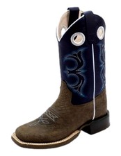 Old West Western Boots Boys Goodyear Pull On Welted Brown Blue BSC1971