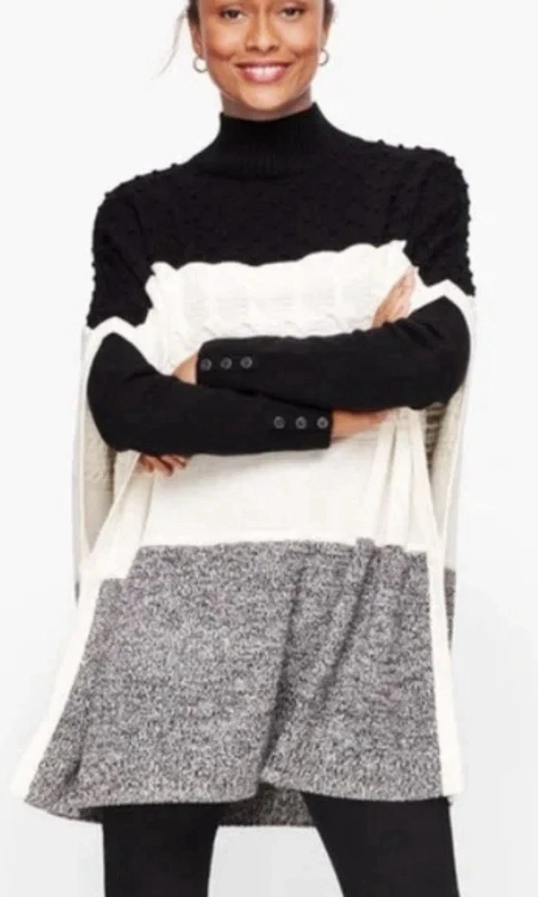 NWT Talbots Women’s Size XS Black Colorblock Rayon Blend Pullover Sweater Poncho