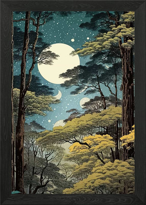 ukiyo e dense forest night Framed Wall Art Poster Canvas Print Picture