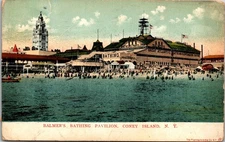 Postcard NY Coney Island Balmer's Great Atlantic Bathing Pavilion 1908 V118