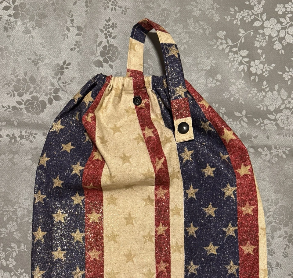 手工织物塑料杂货袋支架/分装器 100% 棉 - 爱国 — 第 3/3 张图片