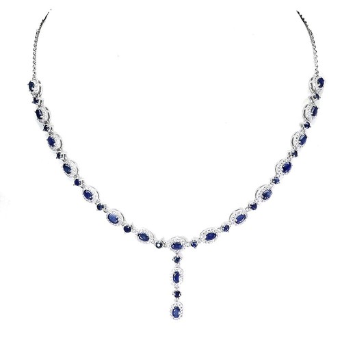 925 Sterling Silver Necklace Oval Sapphire Natural Gemstone Jewelry 17in