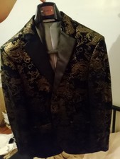 Da Vinci Philosophy Black And Gold Floral Tuxedo Jacket Size 44 Cool Lapel