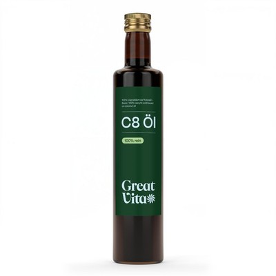 GreatVita 500ml C8-Öl auf Kokosölbasis | MCT-Öl in Glasflasche, 100% Caprylsäure
