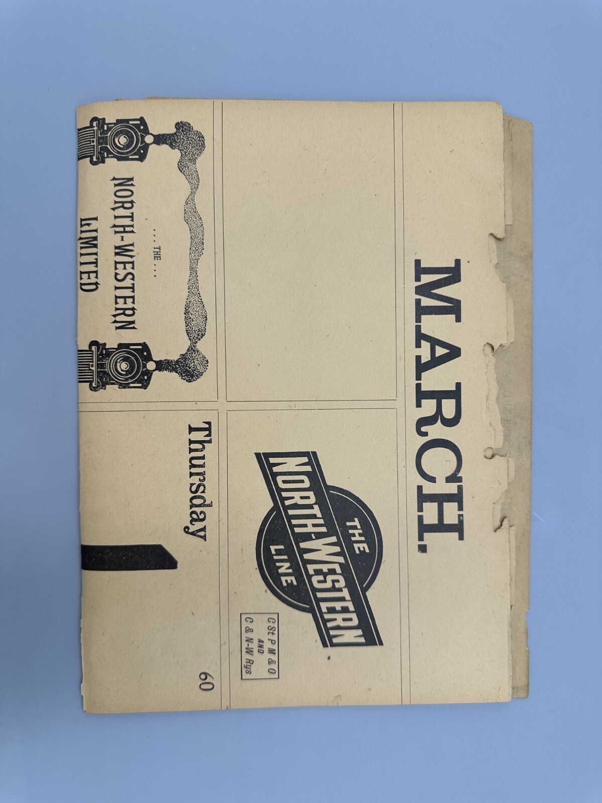 1906 CHICAGO NORTH WESTERN Railway RAILROAD DEPOT Calendar Complete MARCH Antque