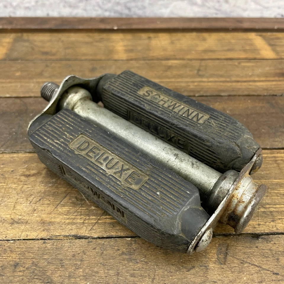 Bloque de pedal vintage Arnold Schwinn Deluxe eje izquierdo 1/2 años 40 globo neumático huérfano Foto 4 de 4