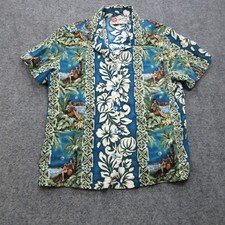 Hilo Hattie Shirt Boy Small Green Hawaiian Short Sleeve Button Up Aloha Tropical