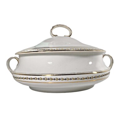 Vtg Homer Laughlin Genesee Covered Tureen Gold Floral Trim G.255 USA READ