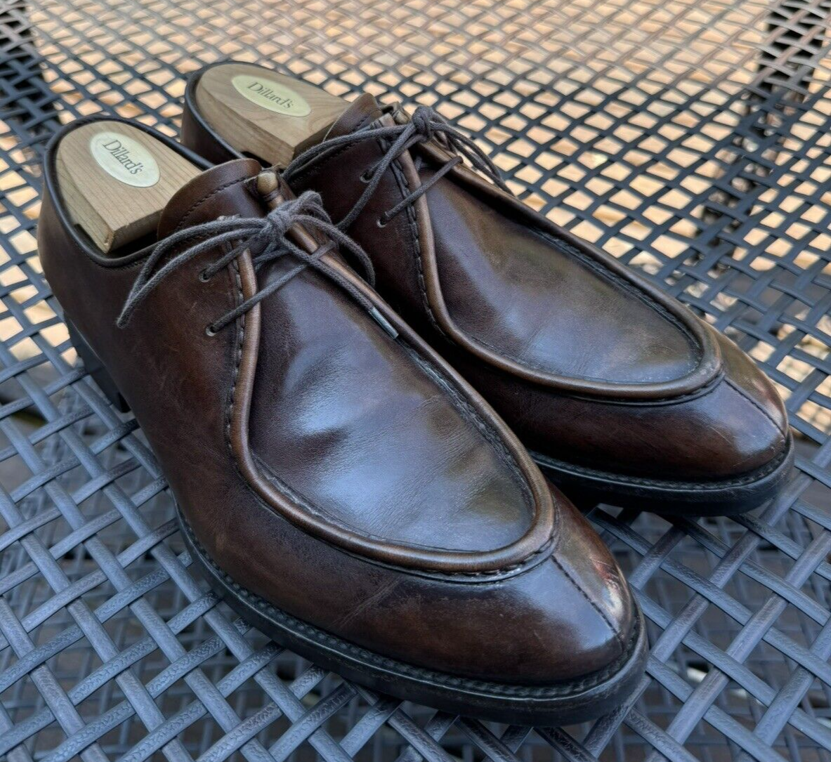 SAOLA Prada Uomo Pelle Marrone Punta Spaccata Due Occhielli Derby US 6 5 Made In Italy