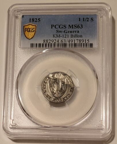 Switzerland - Swiss Cantons Geneva 1825 1 1/2 Sol MS63 PCGS