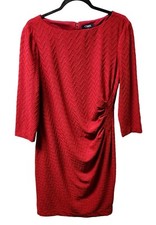 Chaps Womens Size 16 Red Side Pleated 3/4 Sleeve Sheath Dress