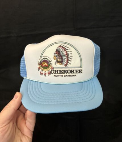 Vintage Cherokee North Carolina White Blue Trucke… - image 1