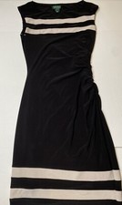 Lauren Ralph Lauren Women’s Sleeveless Black & Tan Stripe Dress Size 4 Elegant