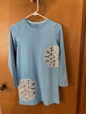 Lands End Girls Dress Size M 10-12 Blue Long Sleeve Winter Snowflakes Sequin