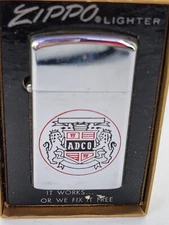 Zippo Slim Lighter ADCO Company Lion Crest Double Sided Script Advertising 1956