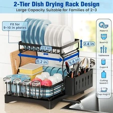 Kitchen Dish Cup Drying Rack Utensil Drainer Dryer Tray Cutlery Holder Organizer