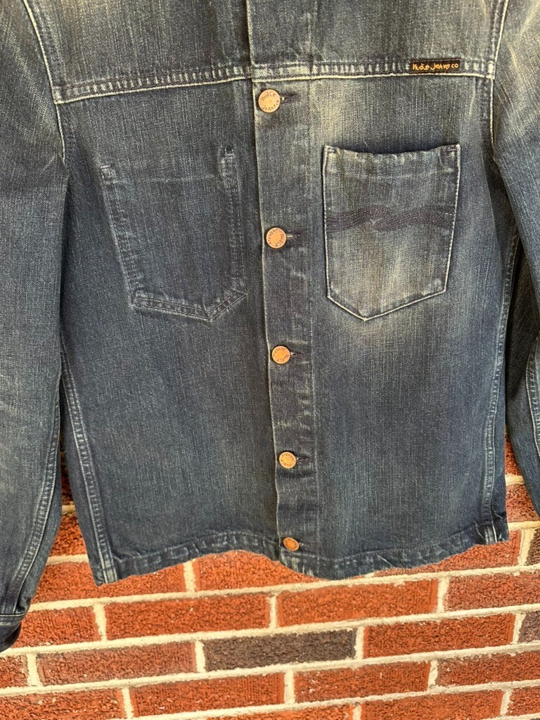 Nudie Jeans Denim Jacket Ronny Dark Worn Mens Small | eBay